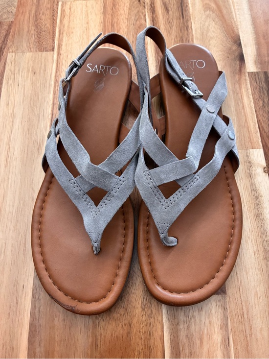 Franco Sarto Shoes - Franco Sarto Gretchen Strappy Sling Back Thong Sandals Gray Suede Women’s Sz 10